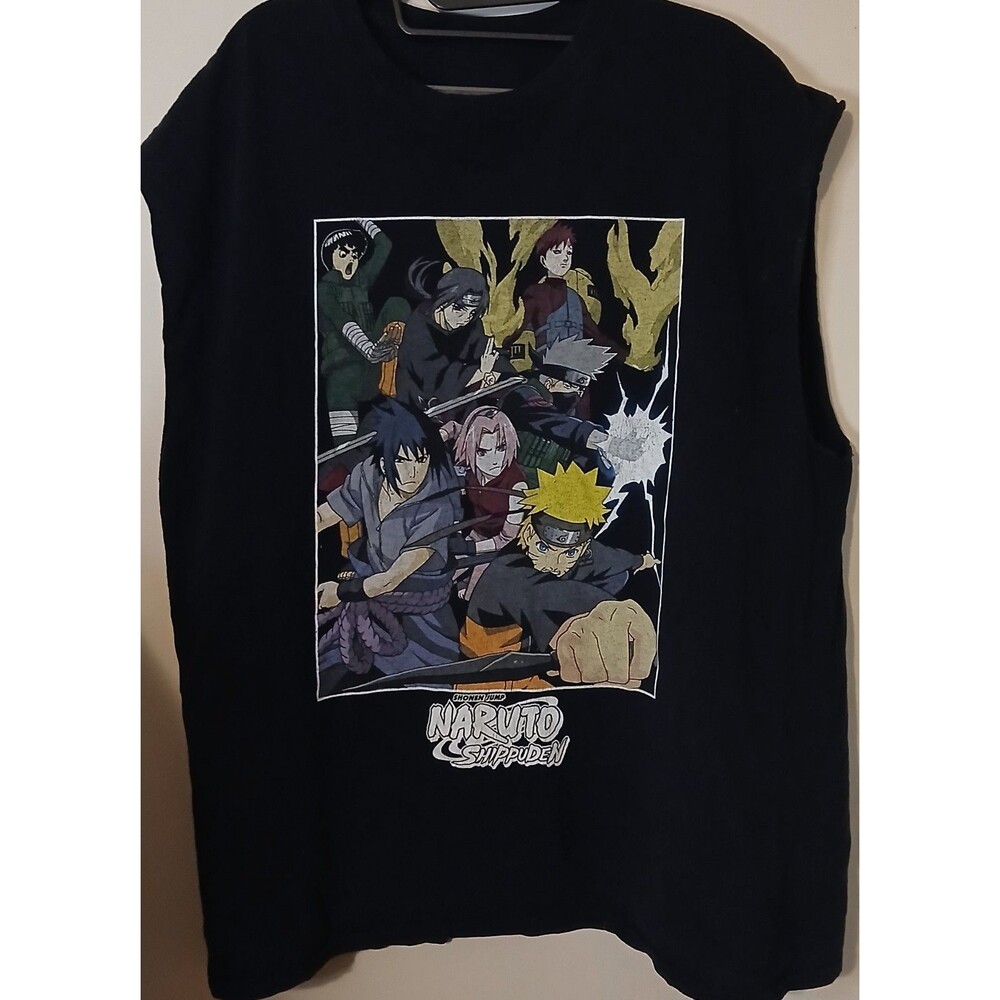 Naruto Shippuden Shirt Mens XL Sleeveless Anime Graphic Tee Shonen Jump Black